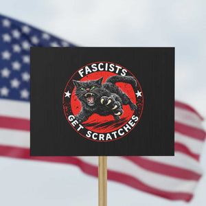 Vintage Black Cat Against Fascists Protest Sign TS10 Horizontal 18" × 24" Black Print Your Wear