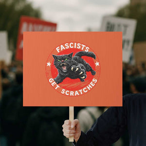 Vintage Black Cat Against Fascists Protest Sign TS10 Horizontal 18" × 24" Orange Print Your Wear