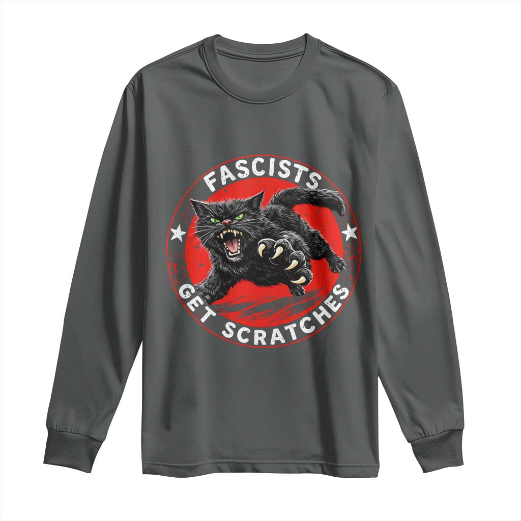 Vintage Black Cat Against Fascists Long Sleeve Shirt TS10 Dark Heather Print Your Wear