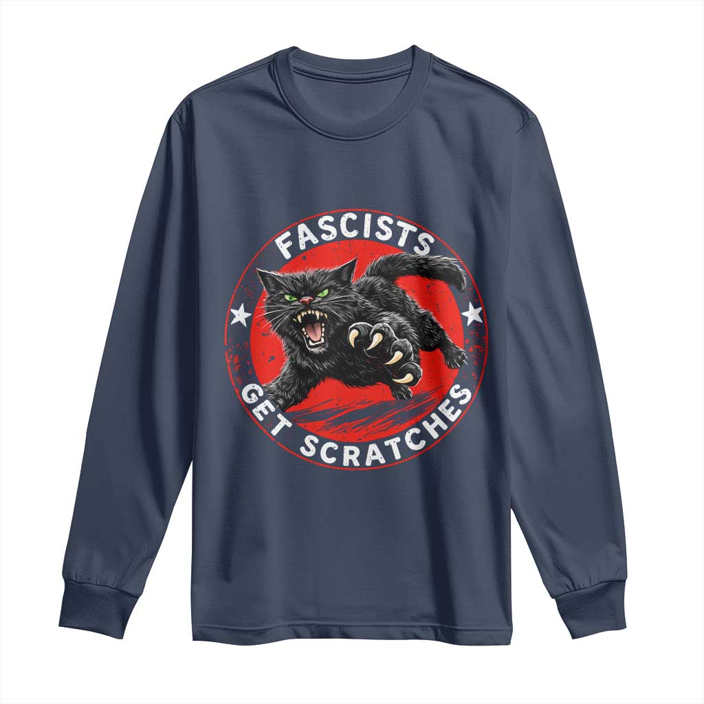 Vintage Black Cat Against Fascists Long Sleeve Shirt TS10 Navy Print Your Wear