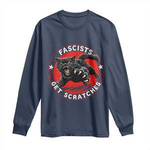 Vintage Black Cat Against Fascists Long Sleeve Shirt TS10 Navy Print Your Wear