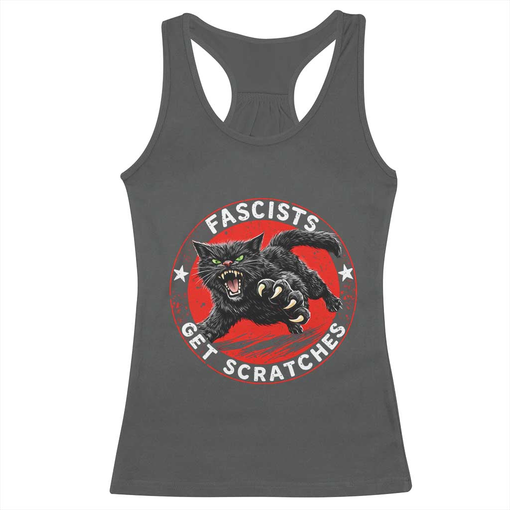 Vintage Black Cat Against Fascists Racerback Tank Top TS10 Dark Heather Print Your Wear