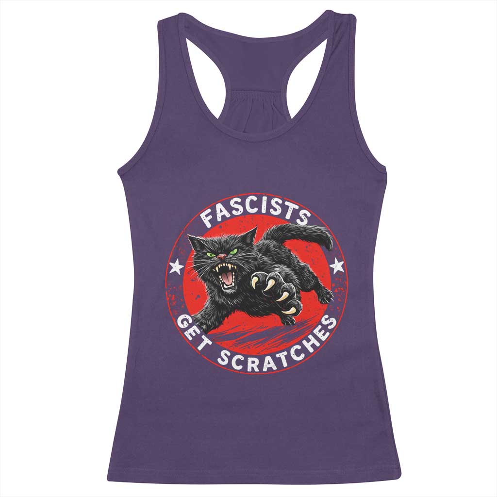 Vintage Black Cat Against Fascists Racerback Tank Top TS10 Purple Print Your Wear
