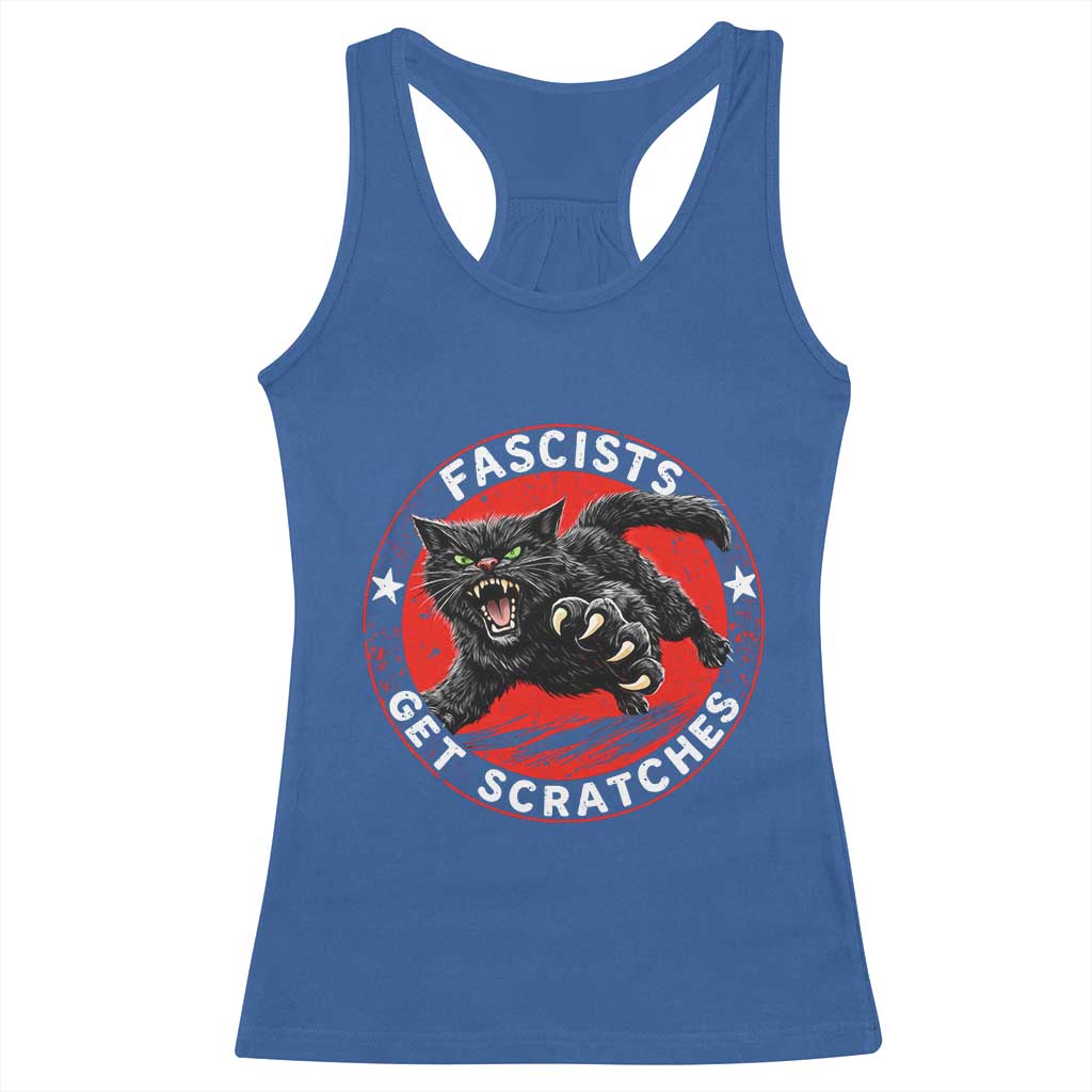 Vintage Black Cat Against Fascists Racerback Tank Top TS10 Royal Blue Print Your Wear