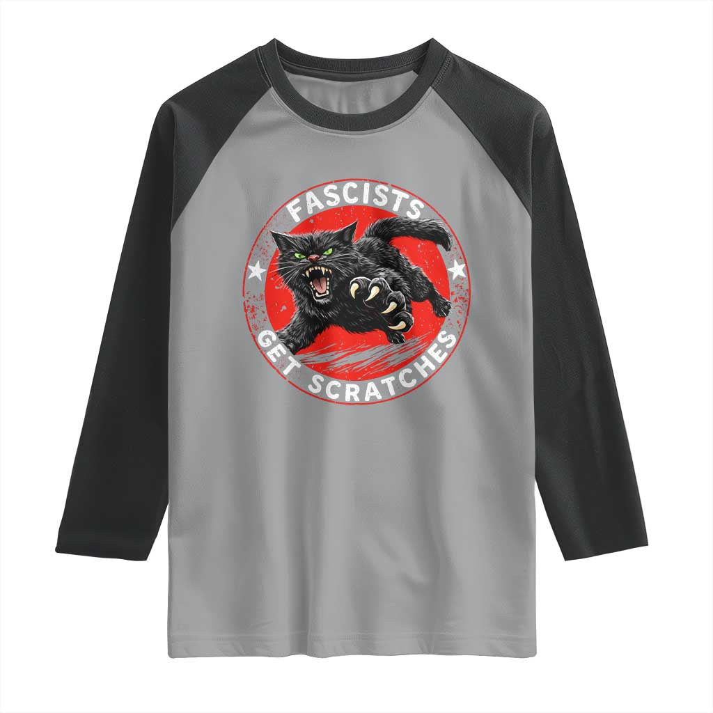 Vintage Black Cat Against Fascists Raglan Shirt TS10 Sport Gray Black Print Your Wear