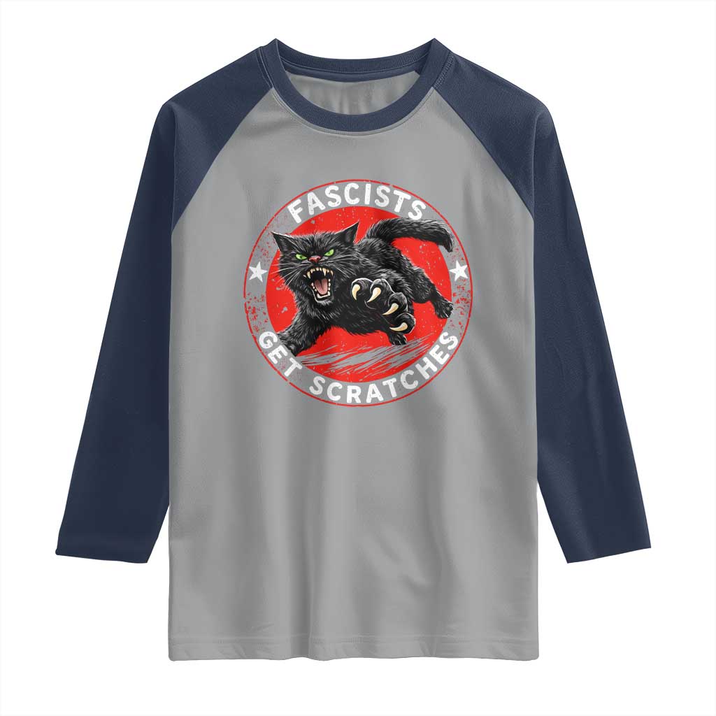 Vintage Black Cat Against Fascists Raglan Shirt TS10 Sport Gray Navy Print Your Wear