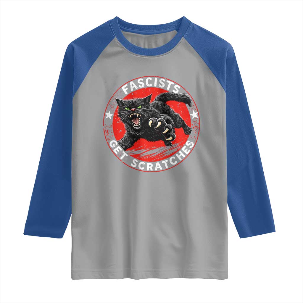 Vintage Black Cat Against Fascists Raglan Shirt TS10 Sport Gray Royal Print Your Wear