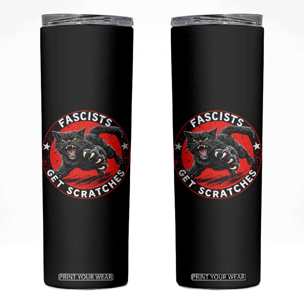 Vintage Black Cat Against Fascists Skinny Tumbler TS10 Black Print Your Wear