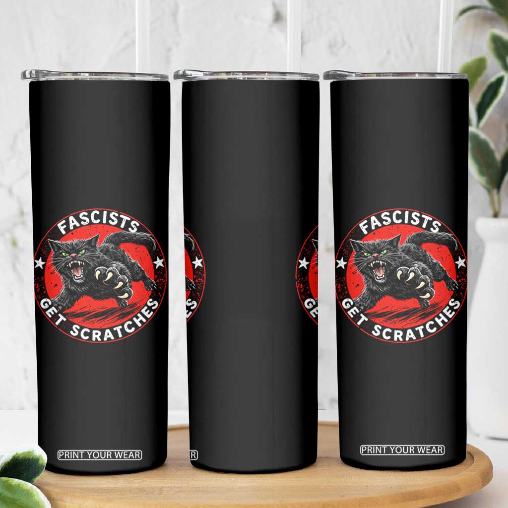 Vintage Black Cat Against Fascists Skinny Tumbler TS10 Print Your Wear