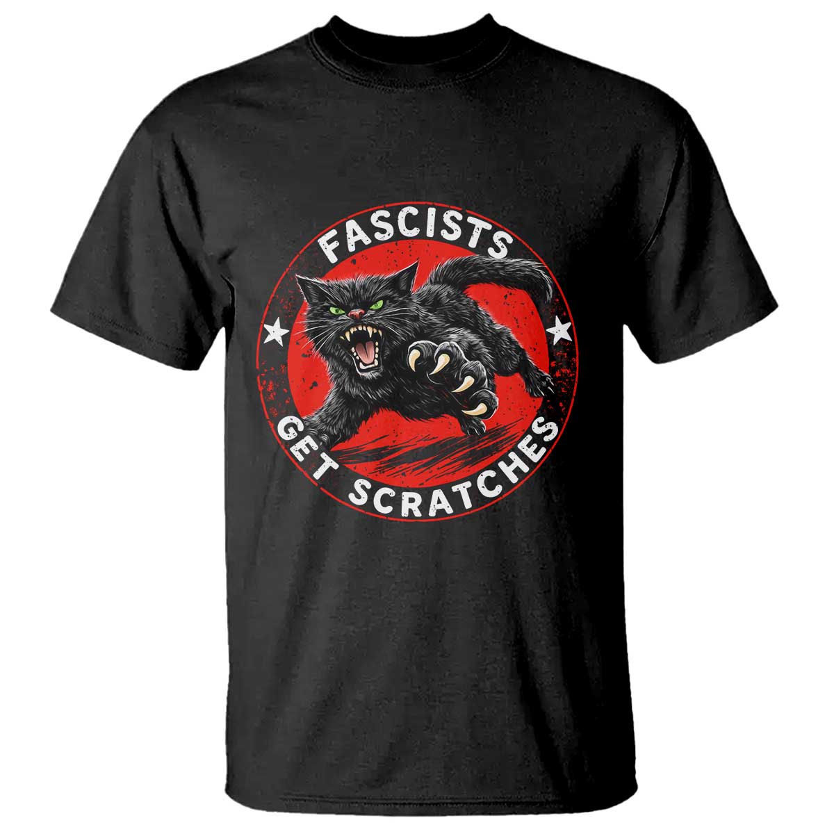 Vintage Black Cat Against Fascists T Shirt TS10 Black Print Your Wear