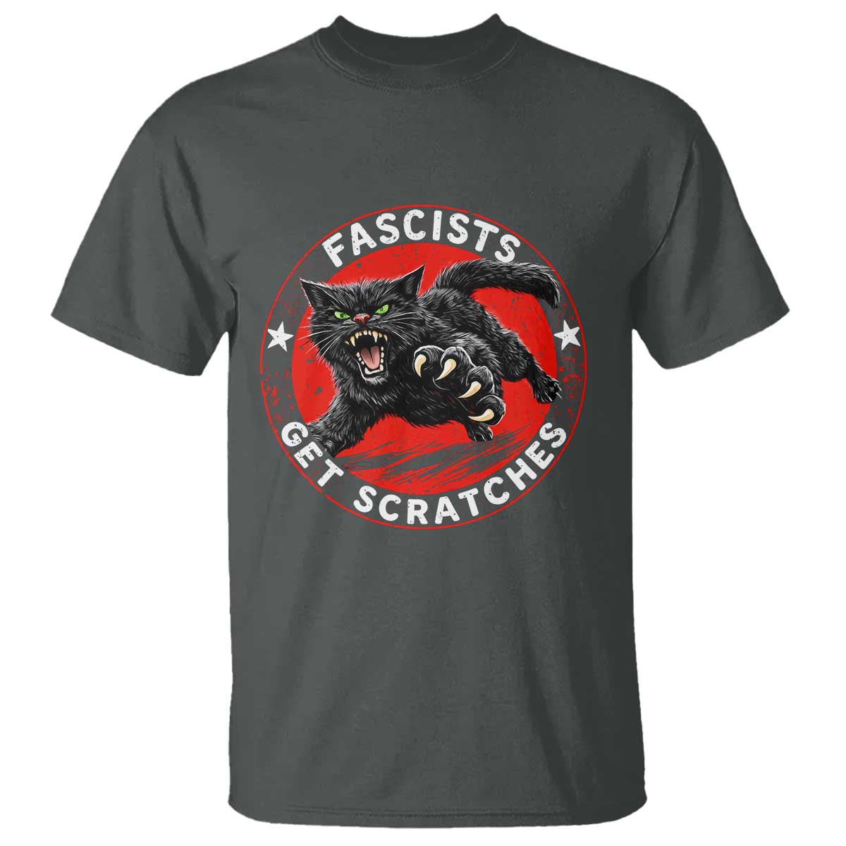 Vintage Black Cat Against Fascists T Shirt TS10 Dark Heather Print Your Wear