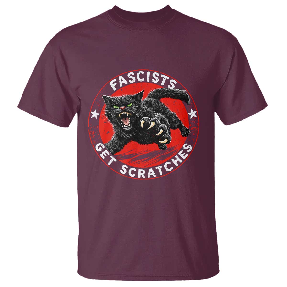 Vintage Black Cat Against Fascists T Shirt TS10 Maroon Print Your Wear
