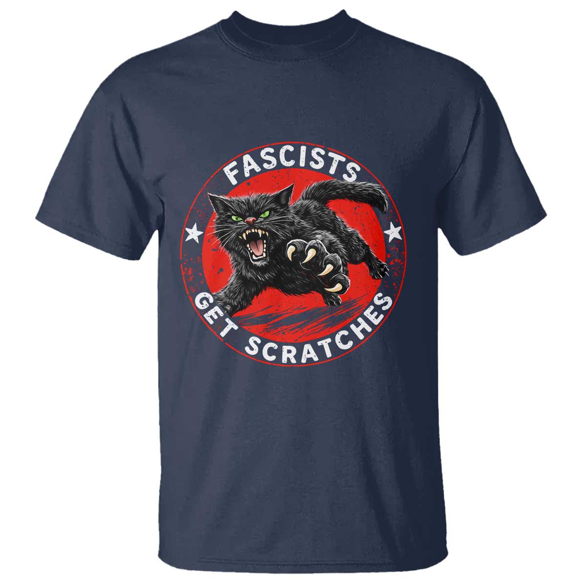 Vintage Black Cat Against Fascists T Shirt TS10 Navy Print Your Wear