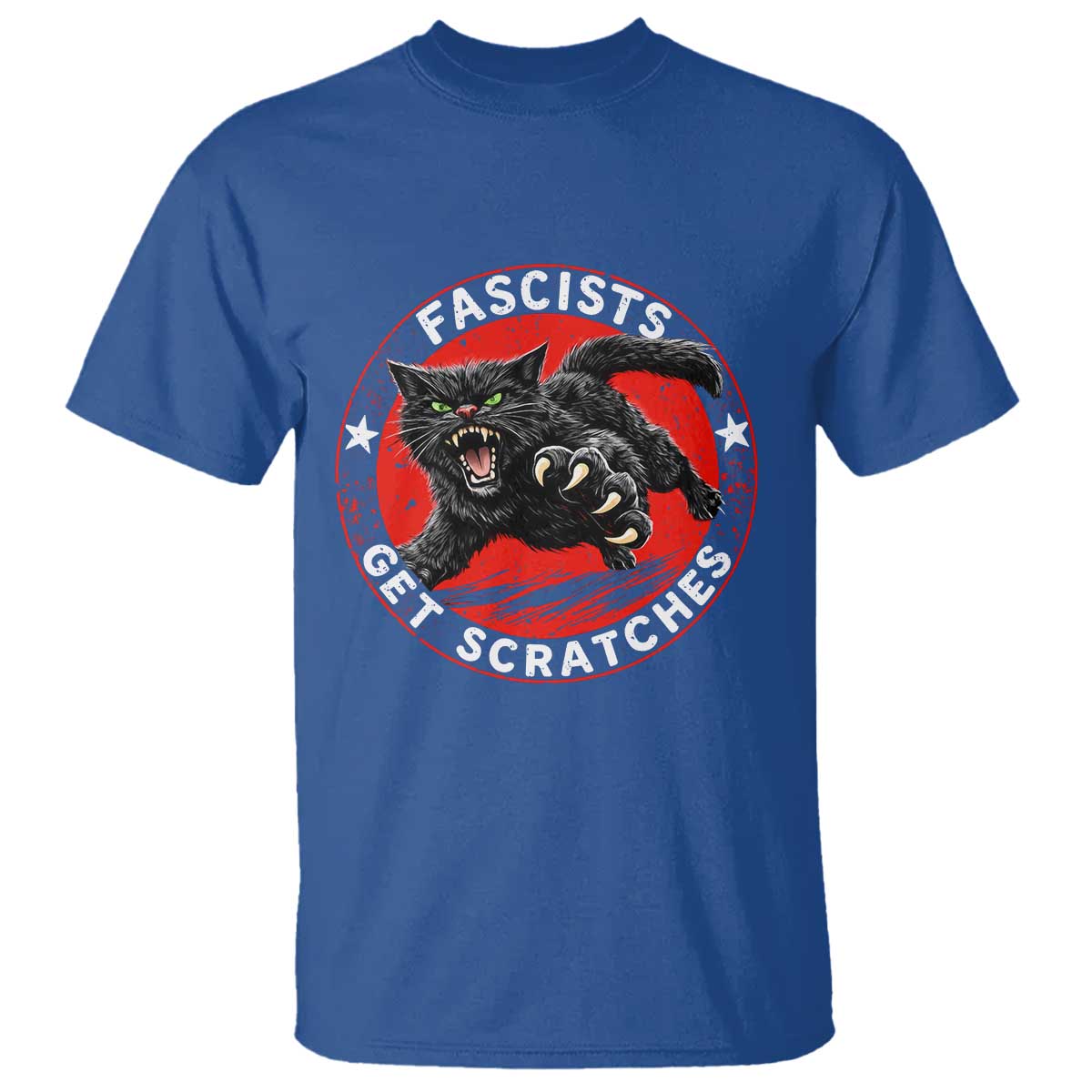 Vintage Black Cat Against Fascists T Shirt TS10 Royal Blue Print Your Wear