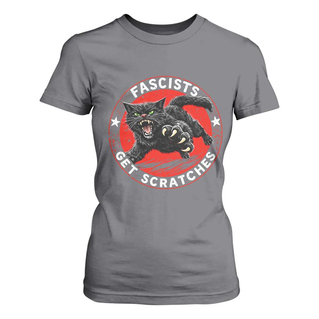 Vintage Black Cat Against Fascists T Shirt For Women TS10 Charcoal Print Your Wear