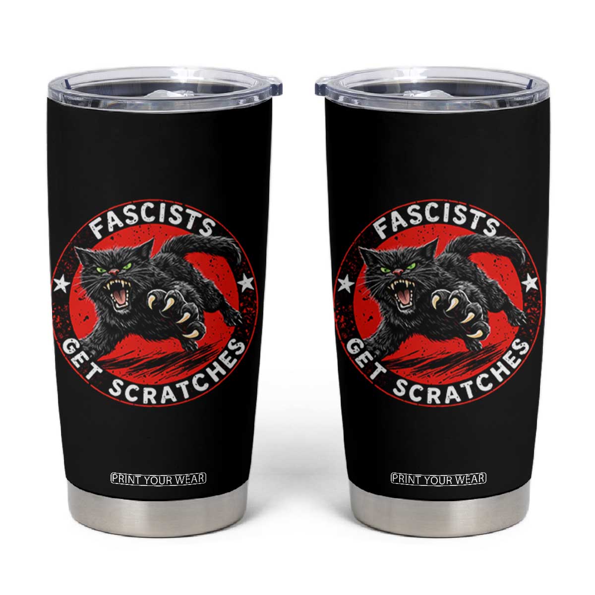 Vintage Black Cat Against Fascists Tumbler Cup TS10 Black Print Your Wear