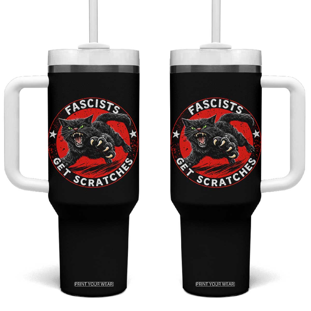 Vintage Black Cat Against Fascists Tumbler With Handle TS10 One Size: 40 oz Black Print Your Wear