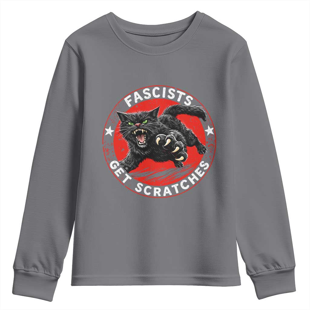 Vintage Black Cat Against Fascists Youth Sweatshirt TS10 Charcoal Print Your Wear