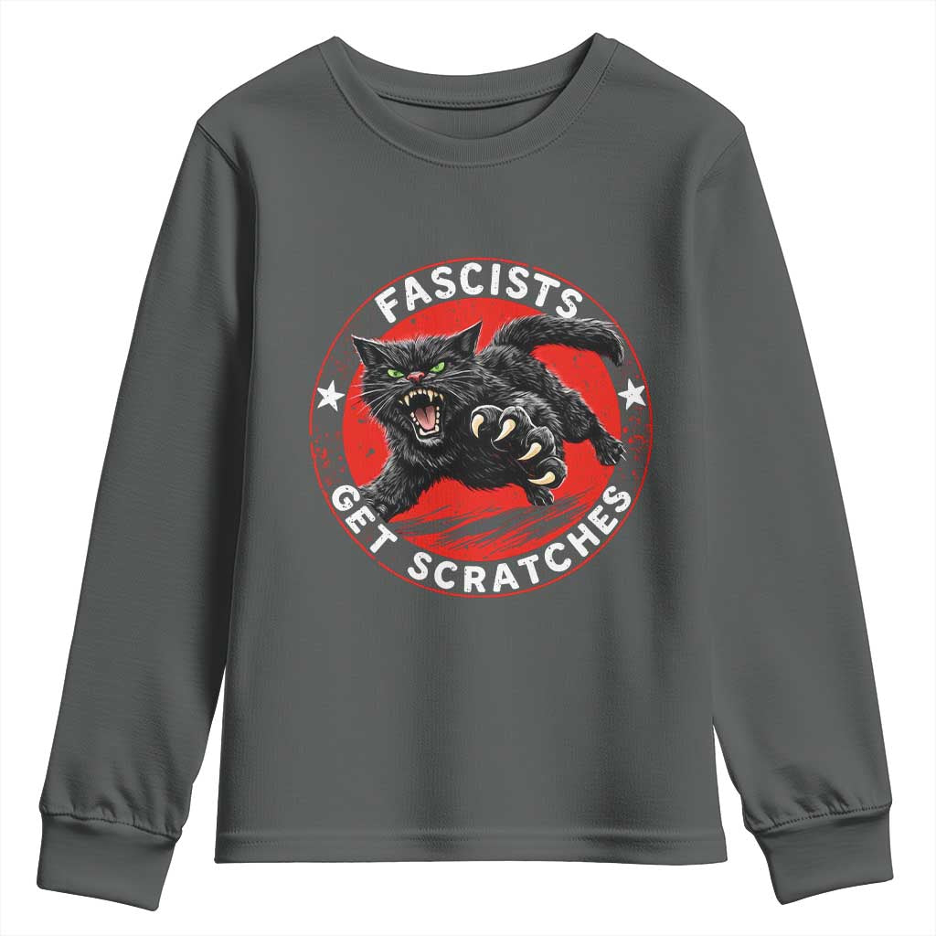 Vintage Black Cat Against Fascists Youth Sweatshirt TS10 Dark Heather Print Your Wear
