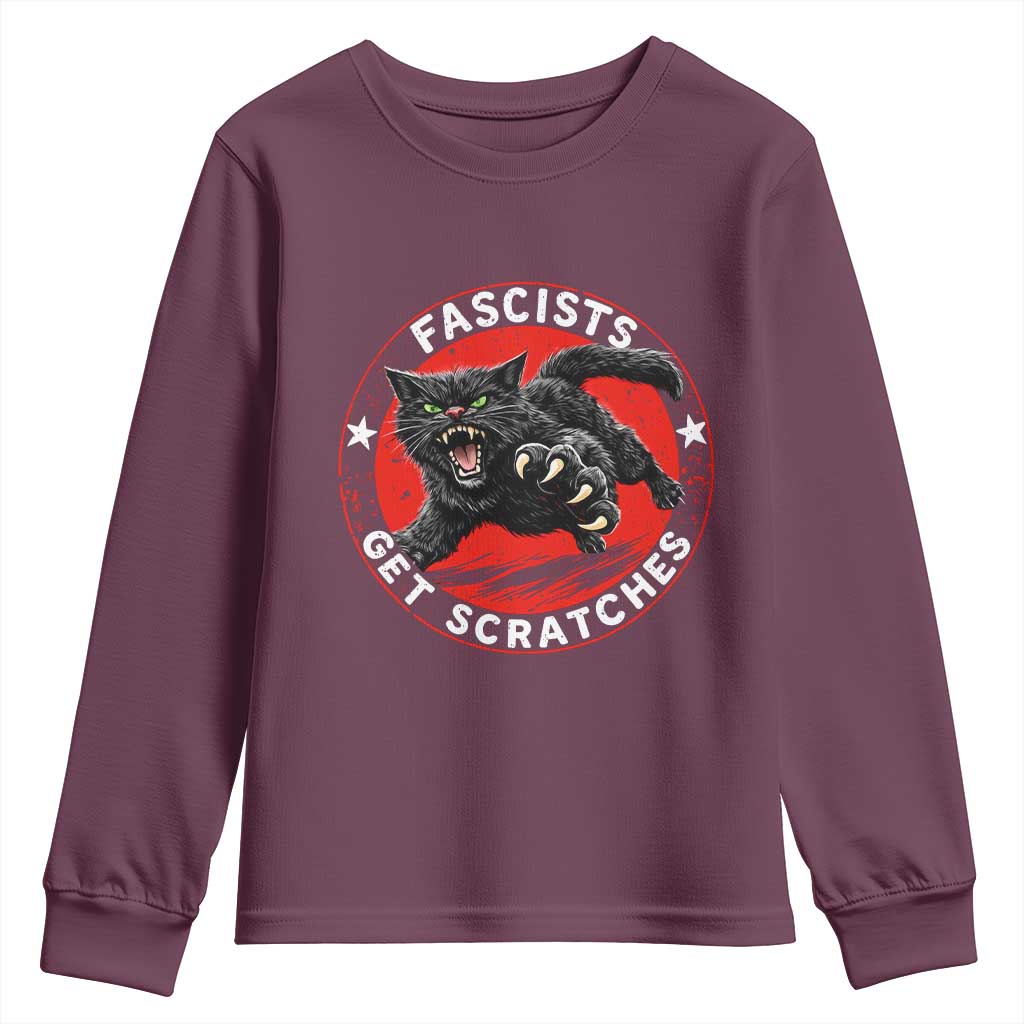 Vintage Black Cat Against Fascists Youth Sweatshirt TS10 Maroon Print Your Wear