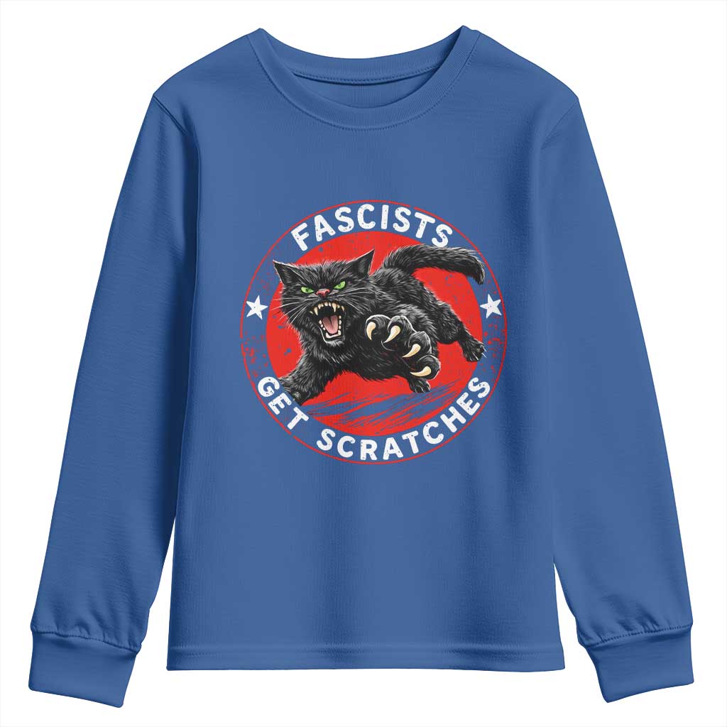 Vintage Black Cat Against Fascists Youth Sweatshirt TS10 Royal Blue Print Your Wear