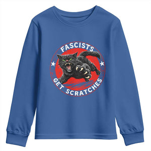 Vintage Black Cat Against Fascists Youth Sweatshirt TS10 Royal Blue Print Your Wear