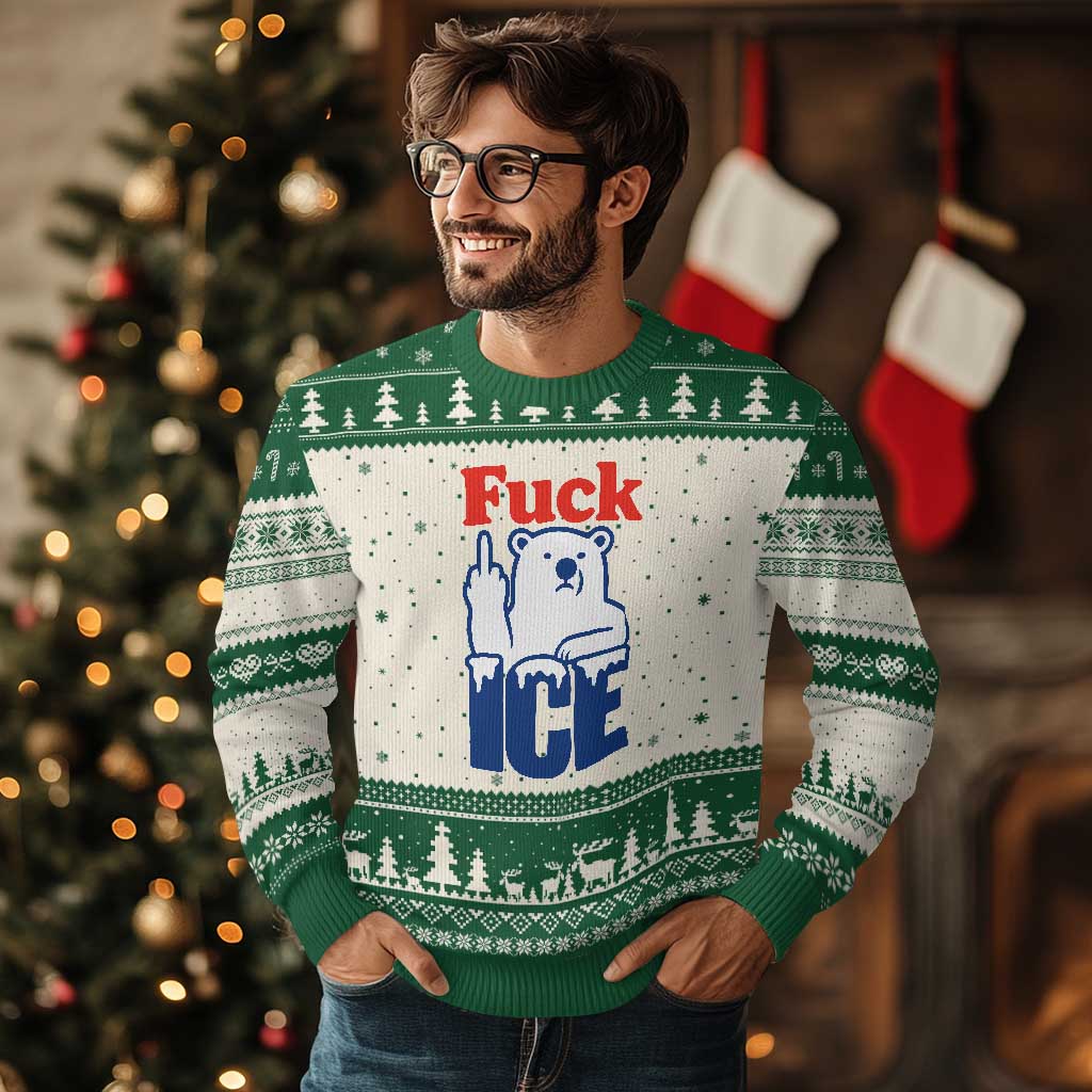Fck Ice Ugly Christmas Sweater Get The Fck Out Of Minneapolis Polar Bear TS10 Beige Green Print Your Wear