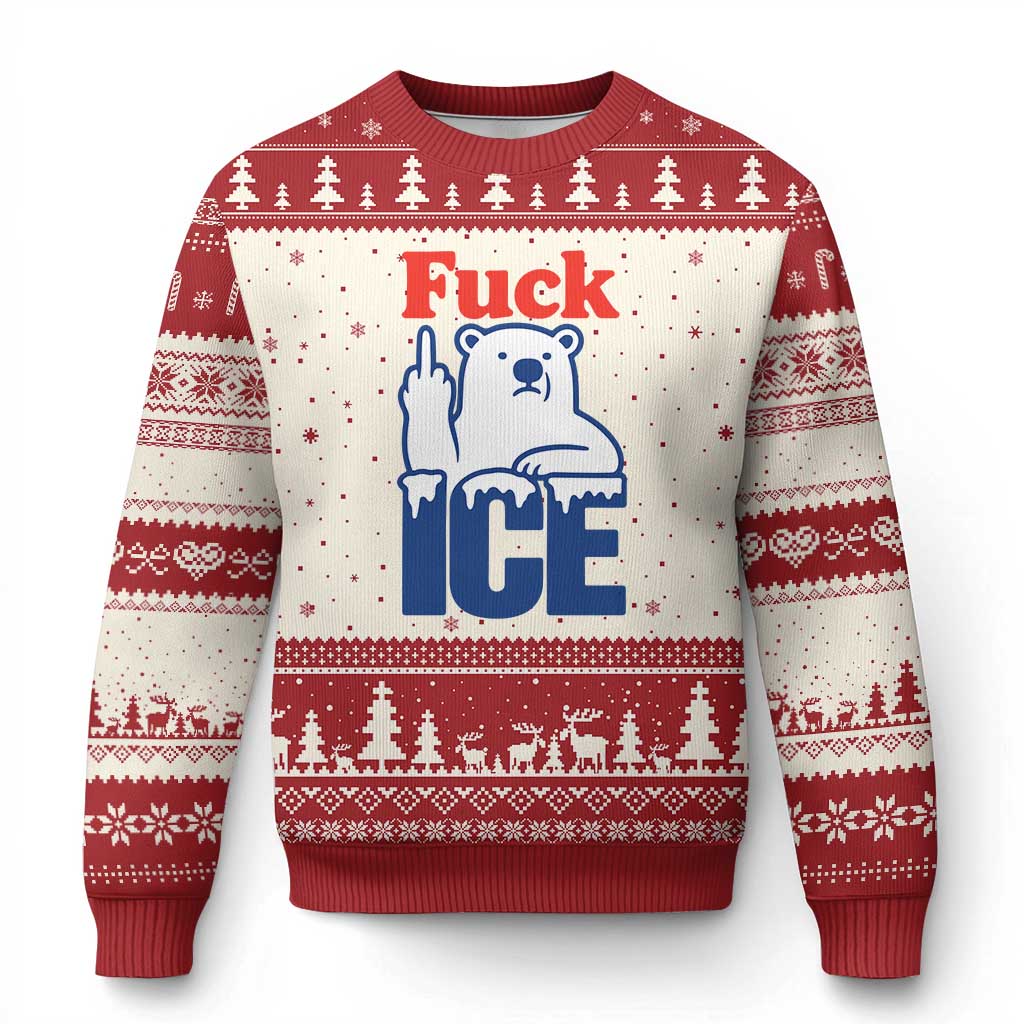 Fck Ice Ugly Christmas Sweater Get The Fck Out Of Minneapolis Polar Bear TS10 Beige Red Print Your Wear