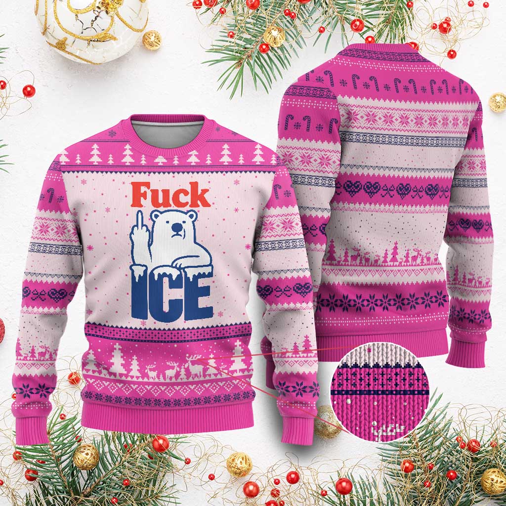 Fck Ice Ugly Christmas Sweater Get The Fck Out Of Minneapolis Polar Bear TS10 Hot Pink Print Your Wear