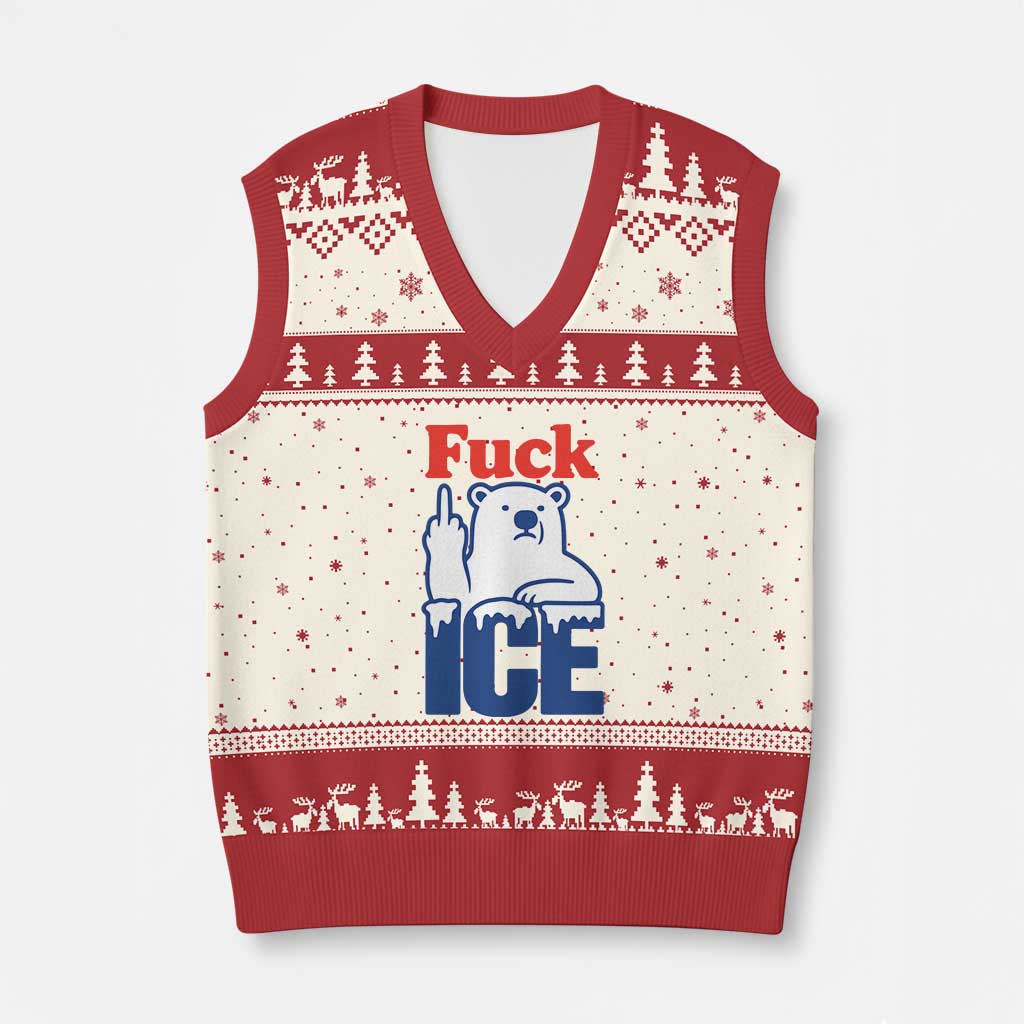 Fck Ice V-Neck Knit Sweater Vest Get The Fck Out Of Minneapolis Polar Bear TS10 Beige Red Print Your Wear