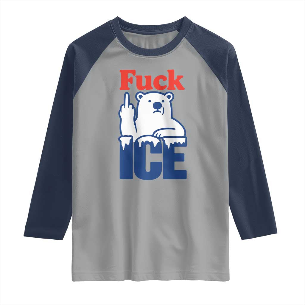 Fck Ice Raglan Shirt Get The Fck Out Of Minneapolis Polar Bear TS10 Sport Gray Navy Print Your Wear