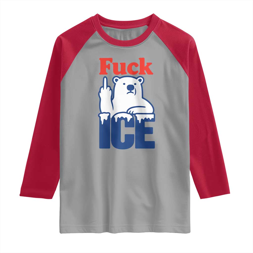 Fck Ice Raglan Shirt Get The Fck Out Of Minneapolis Polar Bear TS10 Sport Gray Red Print Your Wear