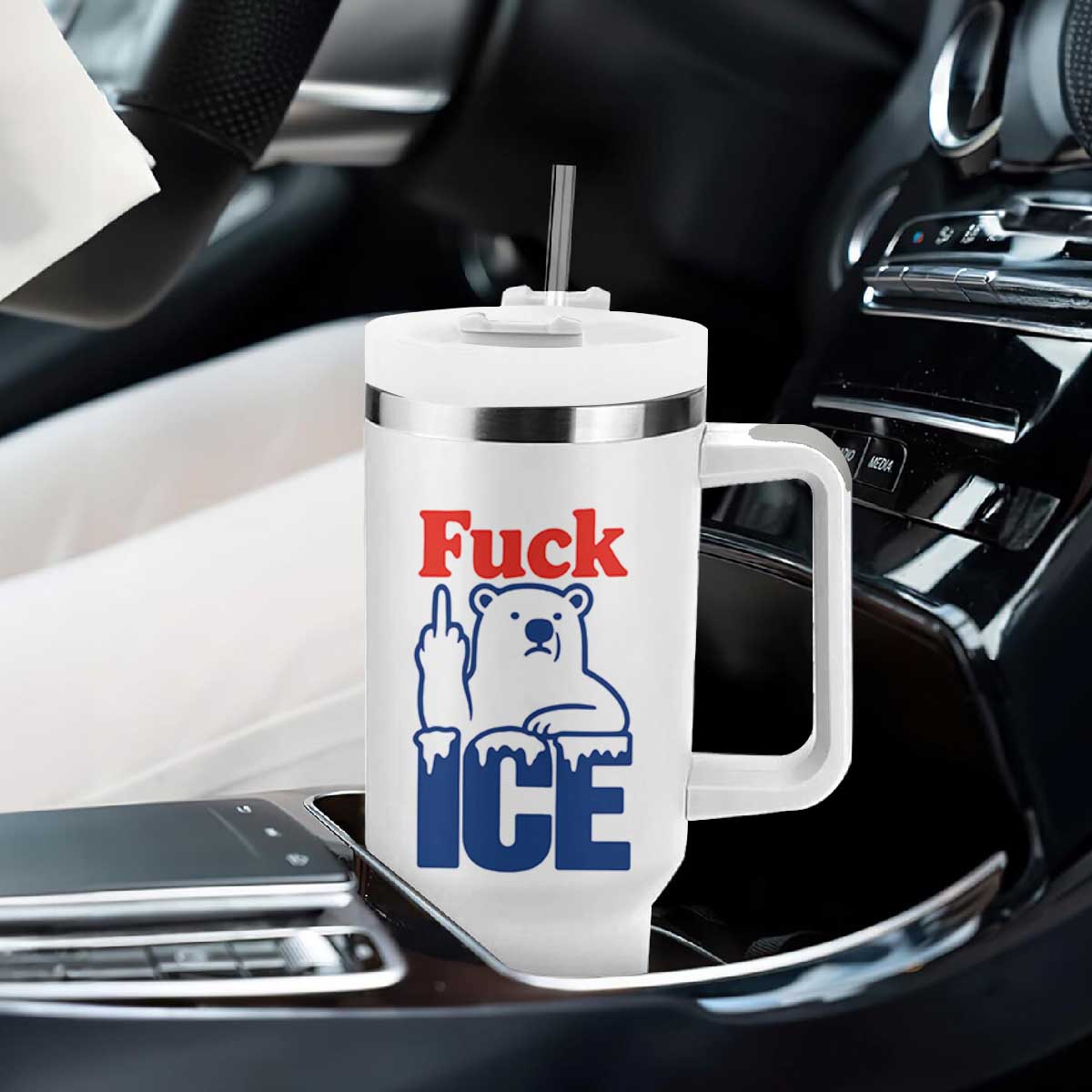 Fck Ice Tumbler With Handle Get The Fck Out Of Minneapolis Polar Bear TS10 Print Your Wear
