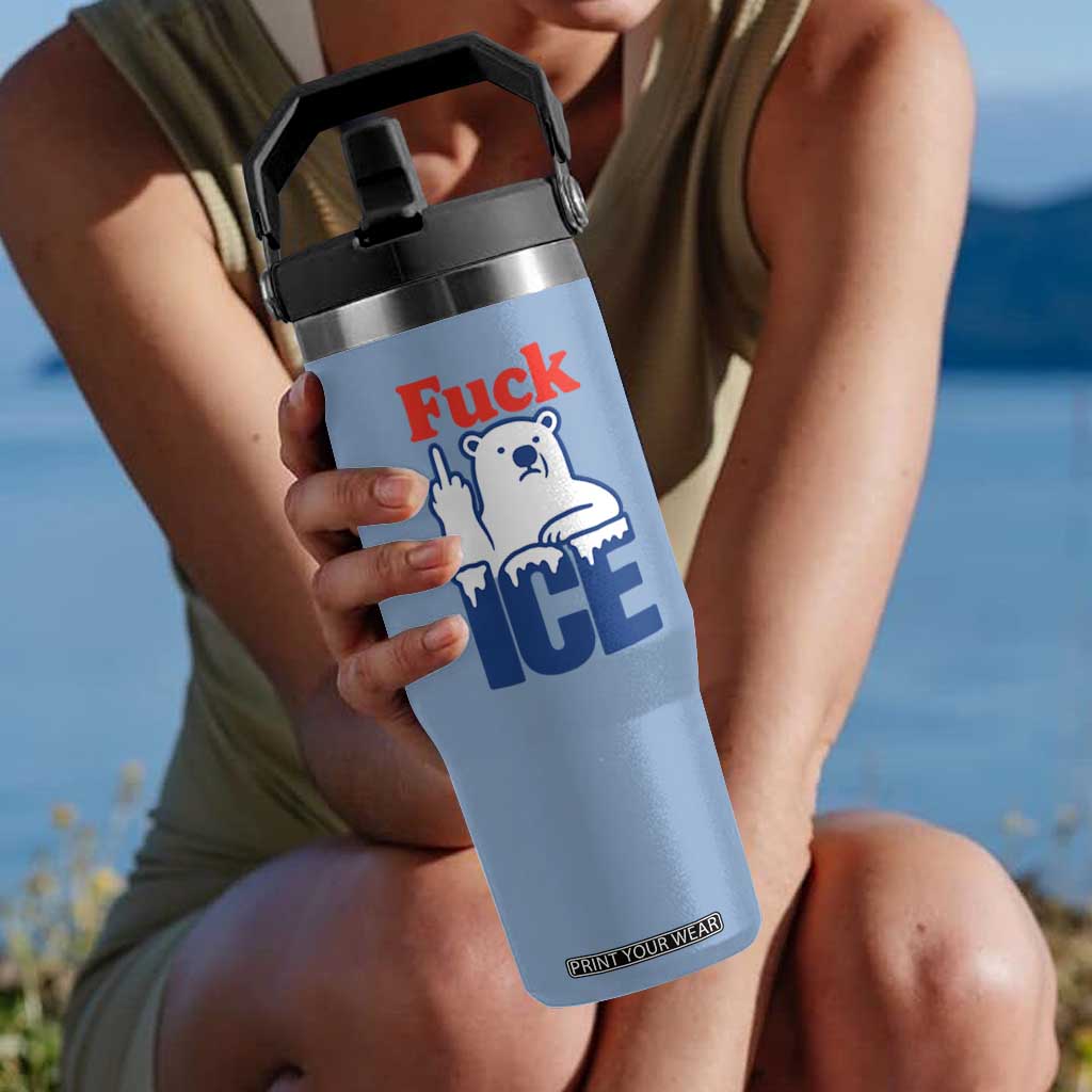 Fck Ice Flip Straw Tumbler Get The Fck Out Of Minneapolis Polar Bear TS10 One Size: 30 oz Light Blue Print Your Wear