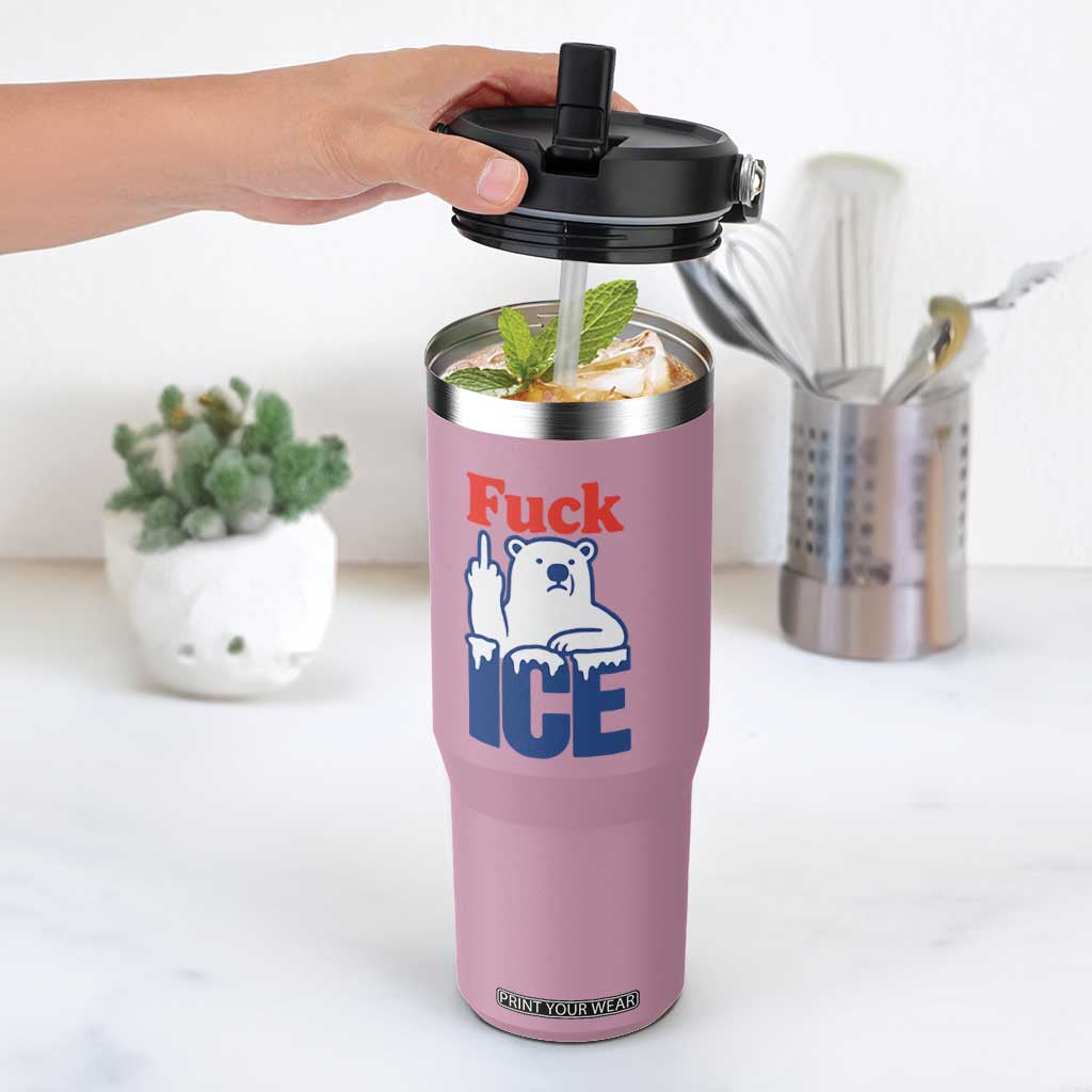 Fck Ice Flip Straw Tumbler Get The Fck Out Of Minneapolis Polar Bear TS10 One Size: 30 oz Light Pink Print Your Wear
