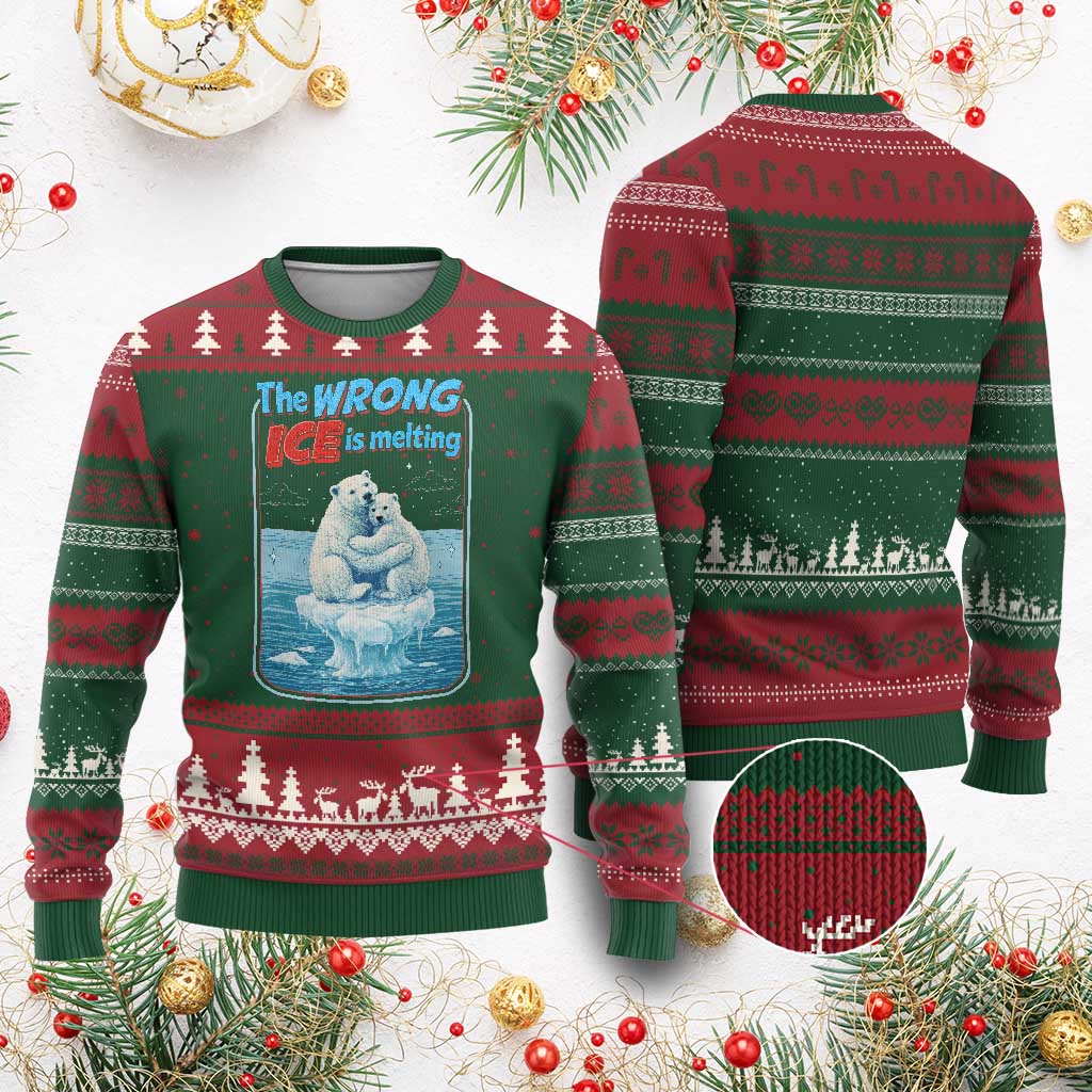 Fck Ice Ugly Christmas Sweater The Wrong Ice Is Melting Polar Bear Social Justice TS10 Red Green Print Your Wear