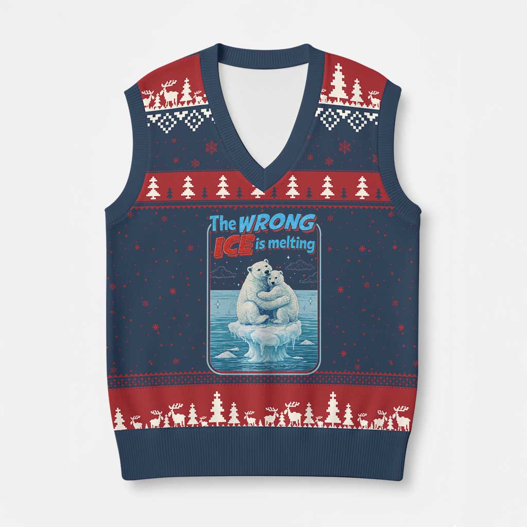 Fck Ice V-Neck Knit Sweater Vest The Wrong Ice Is Melting Polar Bear Social Justice TS10 Navy Red Print Your Wear