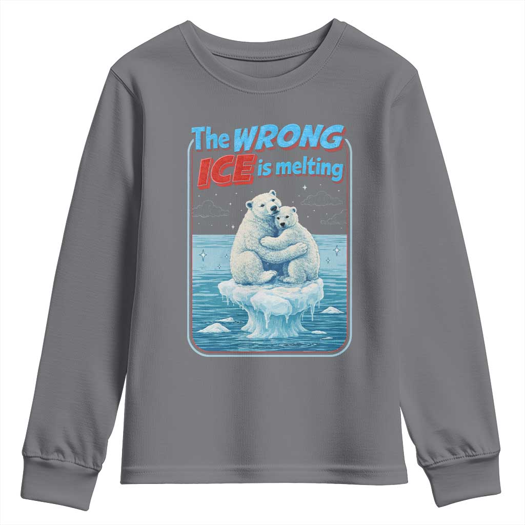 Fck Ice Youth Sweatshirt The Wrong Ice Is Melting Polar Bear Social Justice TS10 Charcoal Print Your Wear