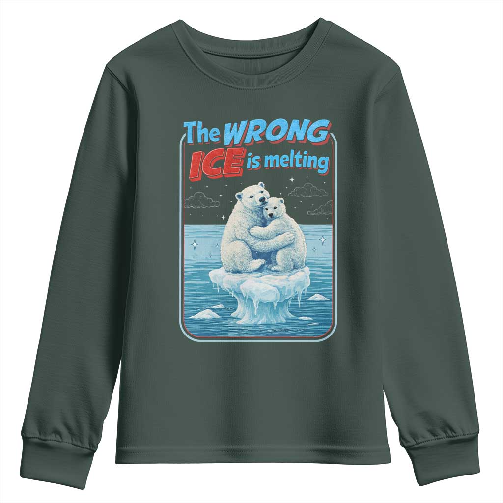 Fck Ice Youth Sweatshirt The Wrong Ice Is Melting Polar Bear Social Justice TS10 Dark Forest Green Print Your Wear