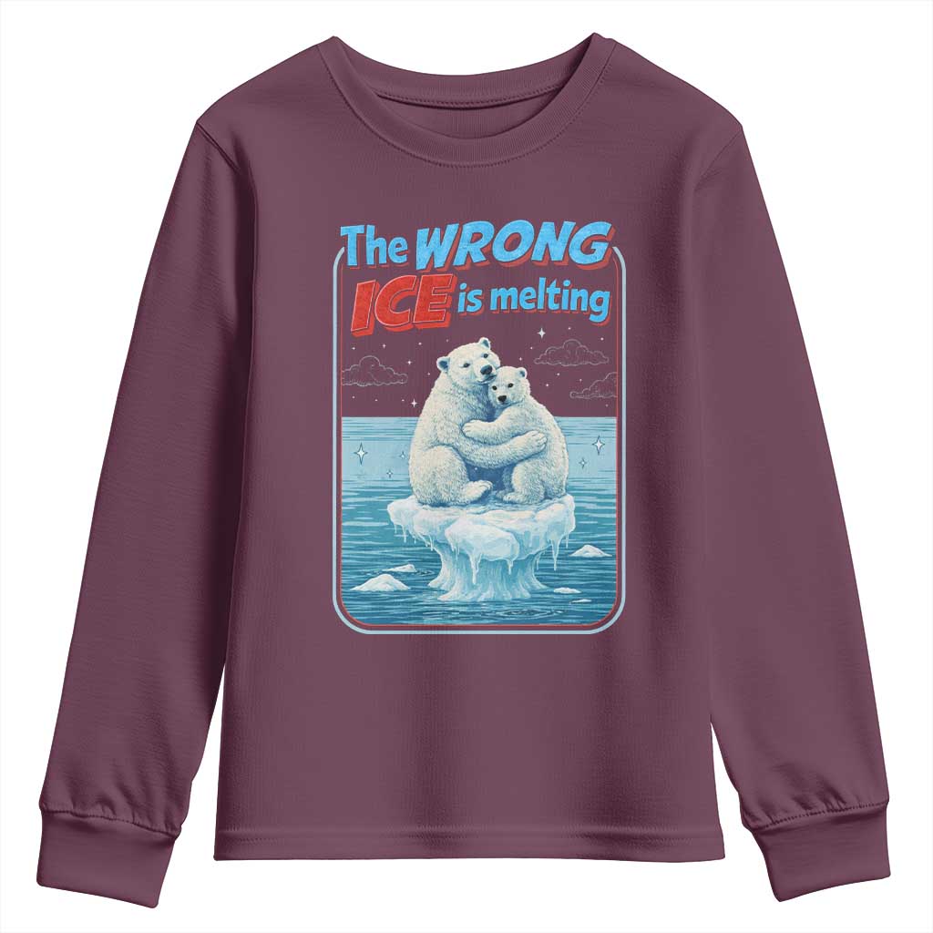 Fck Ice Youth Sweatshirt The Wrong Ice Is Melting Polar Bear Social Justice TS10 Maroon Print Your Wear