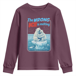 Fck Ice Youth Sweatshirt The Wrong Ice Is Melting Polar Bear Social Justice TS10 Maroon Print Your Wear