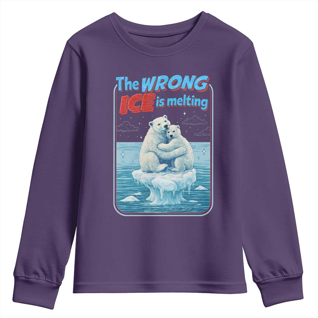 Fck Ice Youth Sweatshirt The Wrong Ice Is Melting Polar Bear Social Justice TS10 Purple Print Your Wear