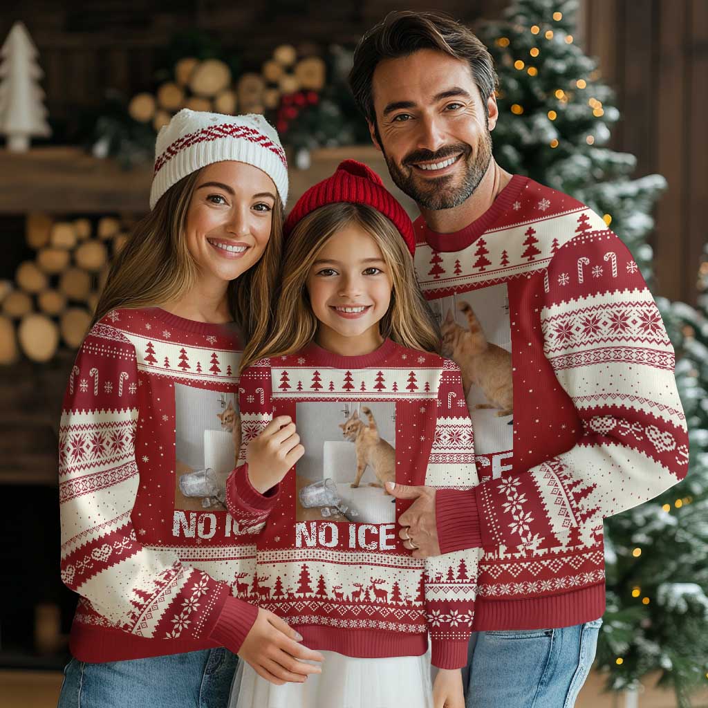Funny Cat Meme No Ice Ugly Christmas Sweater Subtle FDT Political Satire Satirical Humor TS10 Red Beige Print Your Wear
