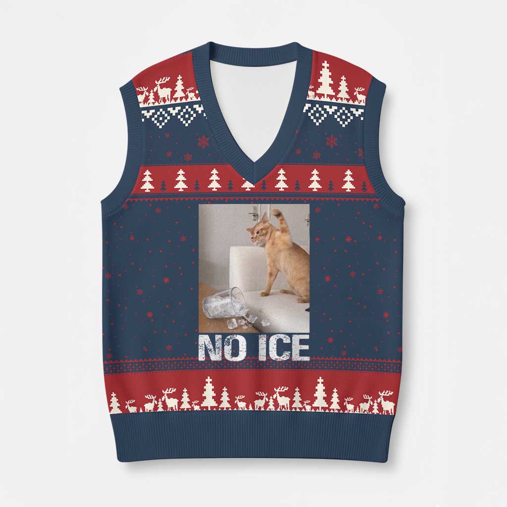 Funny Cat Meme No Ice V-Neck Knit Sweater Vest Subtle FDT Political Satire Satirical Humor TS10 Navy Red Print Your Wear