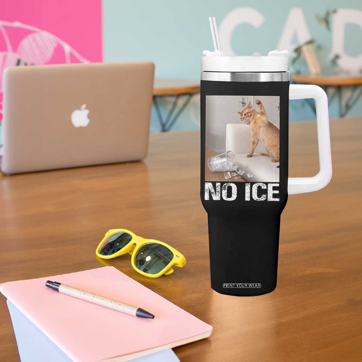 Funny Cat Meme No Ice Tumbler With Handle Subtle FDT Political Satire Satirical Humor TS10 Print Your Wear