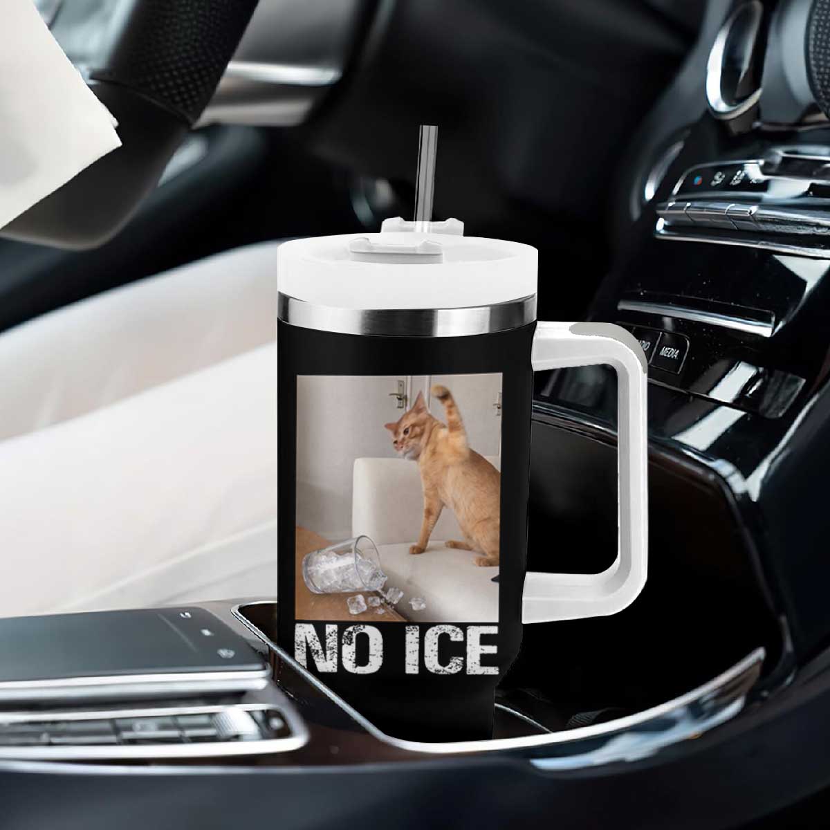 Funny Cat Meme No Ice Tumbler With Handle Subtle FDT Political Satire Satirical Humor TS10 Print Your Wear