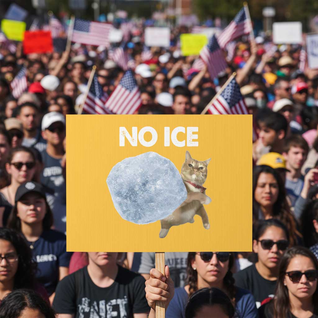 No Ice Protest Sign Funny Cat Meme Subtle FDT Political Satire TS10 Horizontal 18