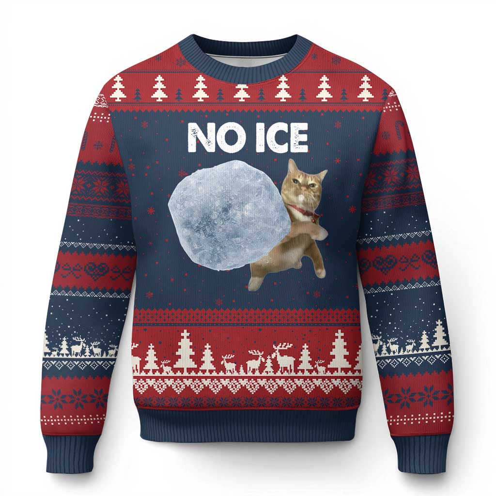 No Ice Ugly Christmas Sweater Funny Cat Meme Subtle FDT Political Satire TS10 Navy Red Print Your Wear
