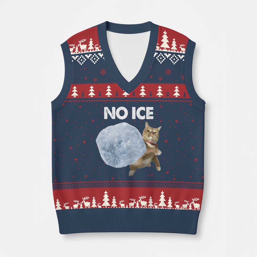 No Ice V-Neck Knit Sweater Vest Funny Cat Meme Subtle FDT Political Satire TS10 Navy Red Print Your Wear
