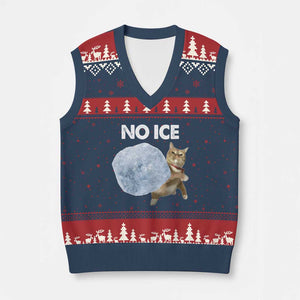 No Ice V-Neck Knit Sweater Vest Funny Cat Meme Subtle FDT Political Satire TS10 Navy Red Print Your Wear